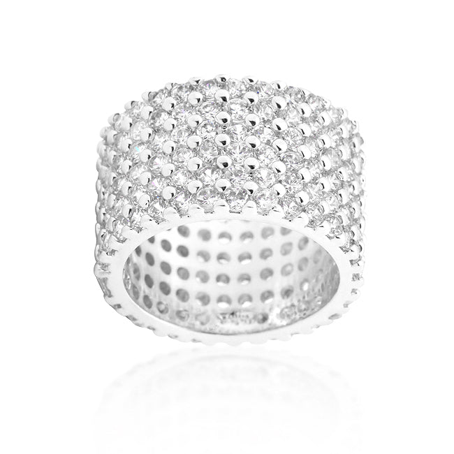 Lovcia Glamorous Rhodium-Plated Wide Pave CZ Ring-Rings-5-5