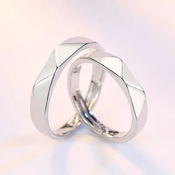 Lovcia Glamorous Rhombus Couple Ring Fashion Jewellery with Diagonal Pattern-Rings-Men's-Adjustable Opening-Men's