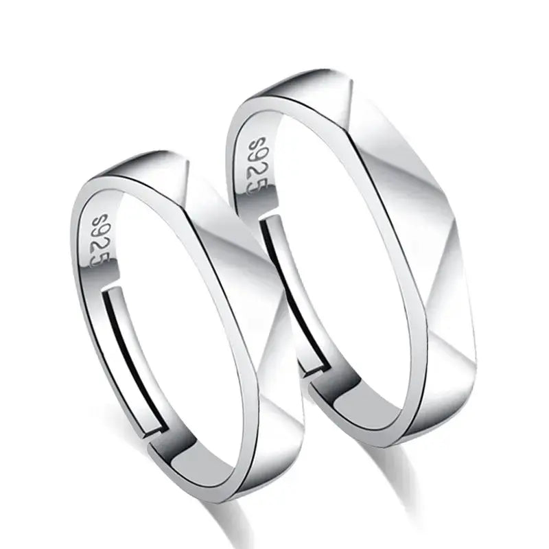 Lovcia Glamorous Rhombus Couple Ring Fashion Jewellery with Diagonal Pattern-Rings-Men's-Adjustable Opening-Men's