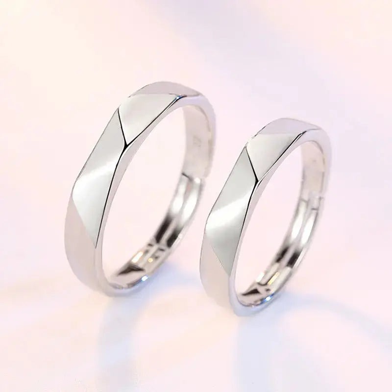 Lovcia Glamorous Rhombus Couple Ring Fashion Jewellery with Diagonal Pattern-Rings-Men's-Adjustable Opening-Men's