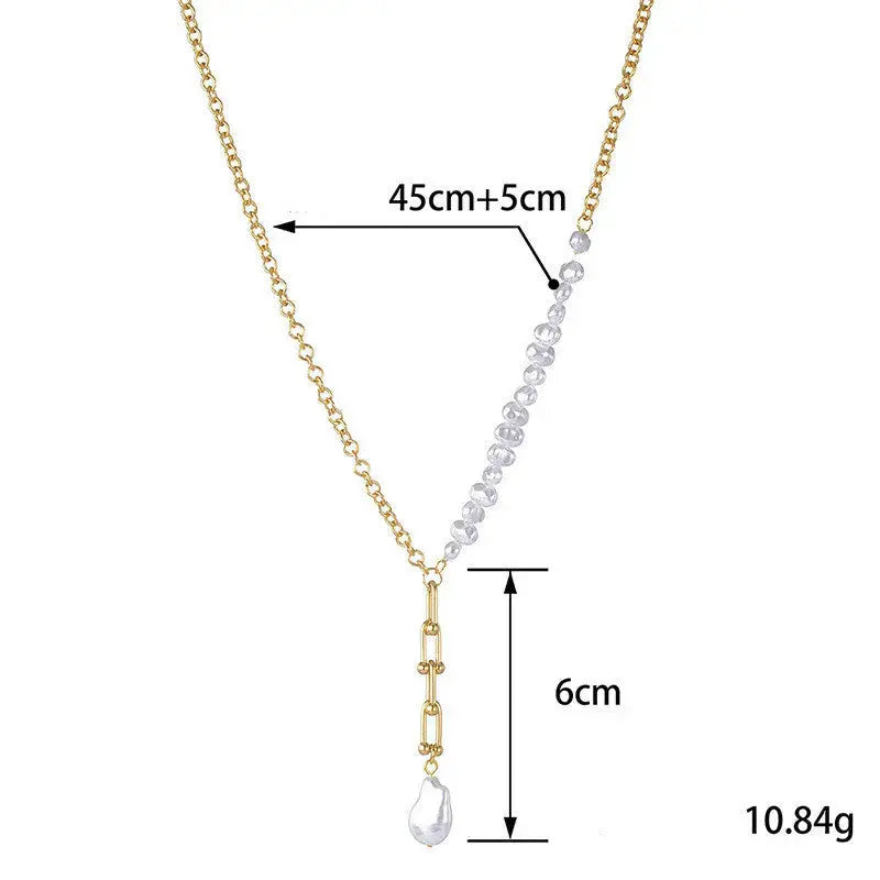 Lovcia Glamour Fusion French Retro Style Pearl Necklace, Light Luxury Clavicle Chain-Necklaces-Gold-Gold