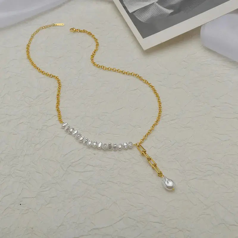 Lovcia Glamour Fusion French Retro Style Pearl Necklace, Light Luxury Clavicle Chain-Necklaces-Gold-Gold
