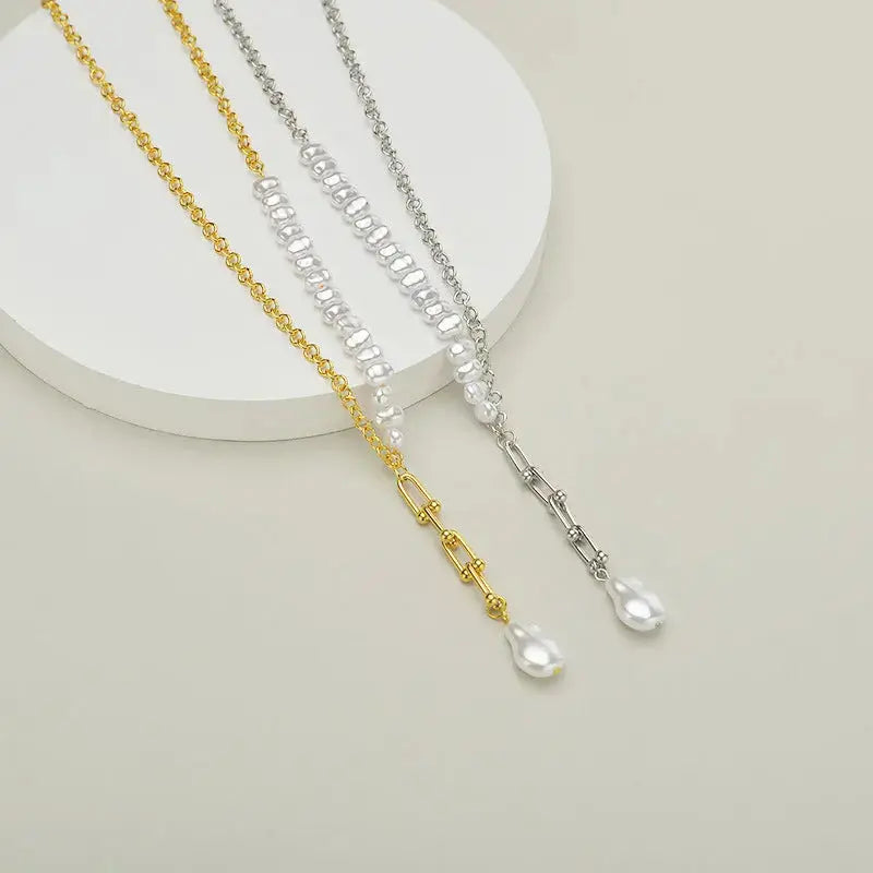 Lovcia Glamour Fusion French Retro Style Pearl Necklace, Light Luxury Clavicle Chain-Necklaces-Gold-Gold