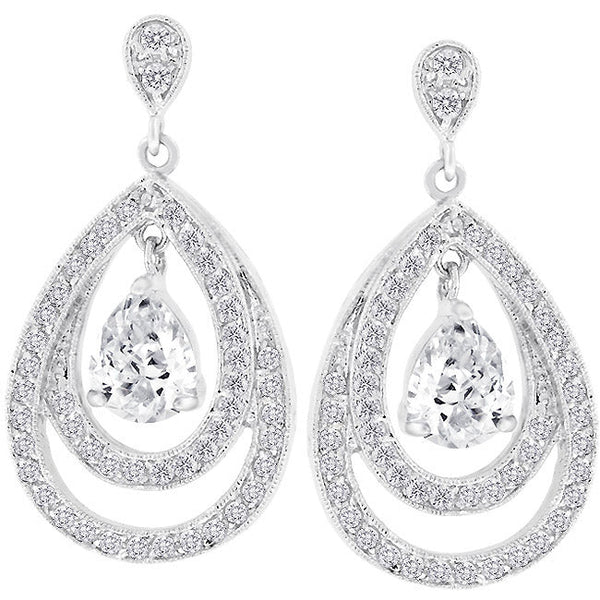 Lovcia Glamour Milan Rhodium-Plated Pear-Cut Earrings-Earrings-