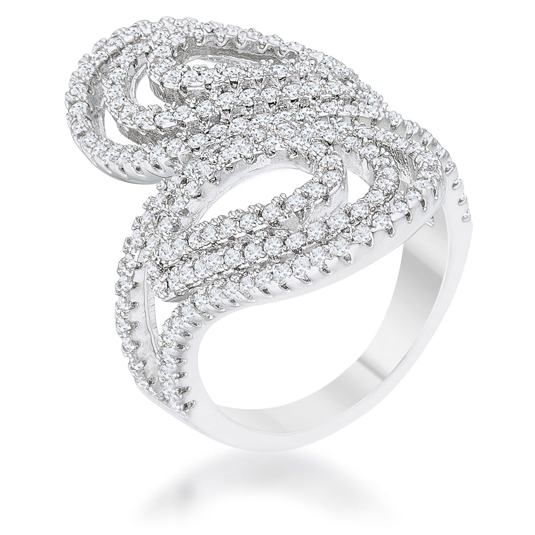 Lovcia Glamour Pave Circle Wrap Ring with 1ct CZ in Rhodium Finish-Rings-5-5