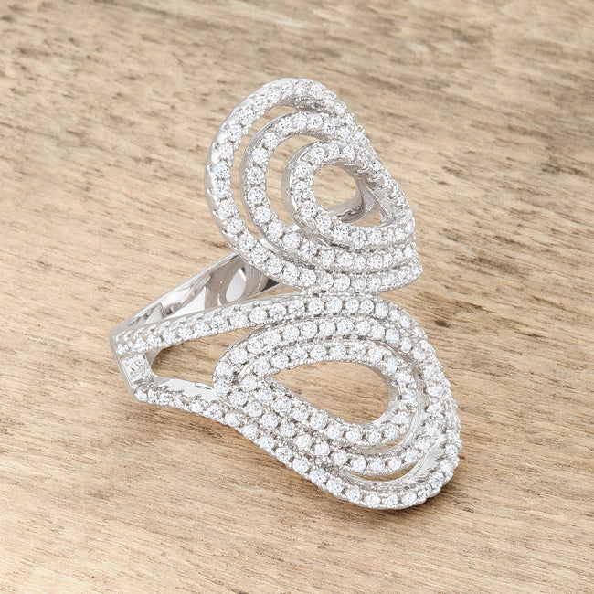Lovcia Glamour Pave Circle Wrap Ring with 1ct CZ in Rhodium Finish-Rings-5-5