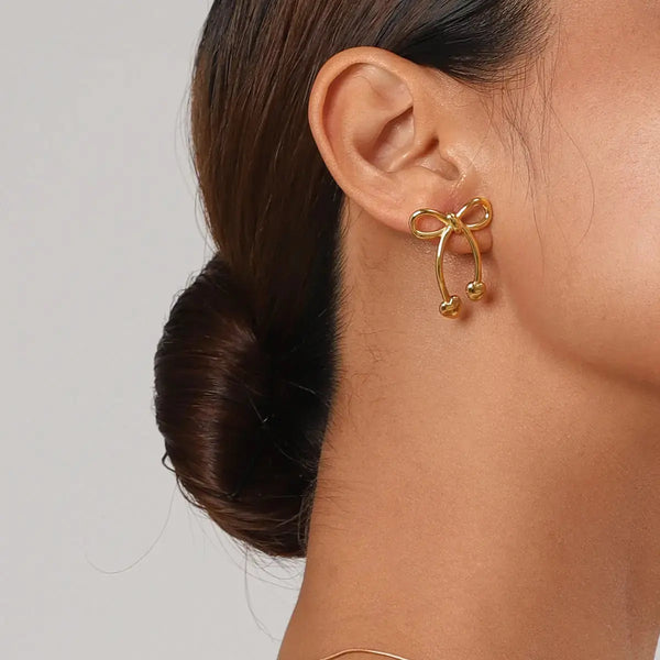 Lovcia Gleaming Bow Steel Earrings for Women-Earrings-Gold-One Size-Gold