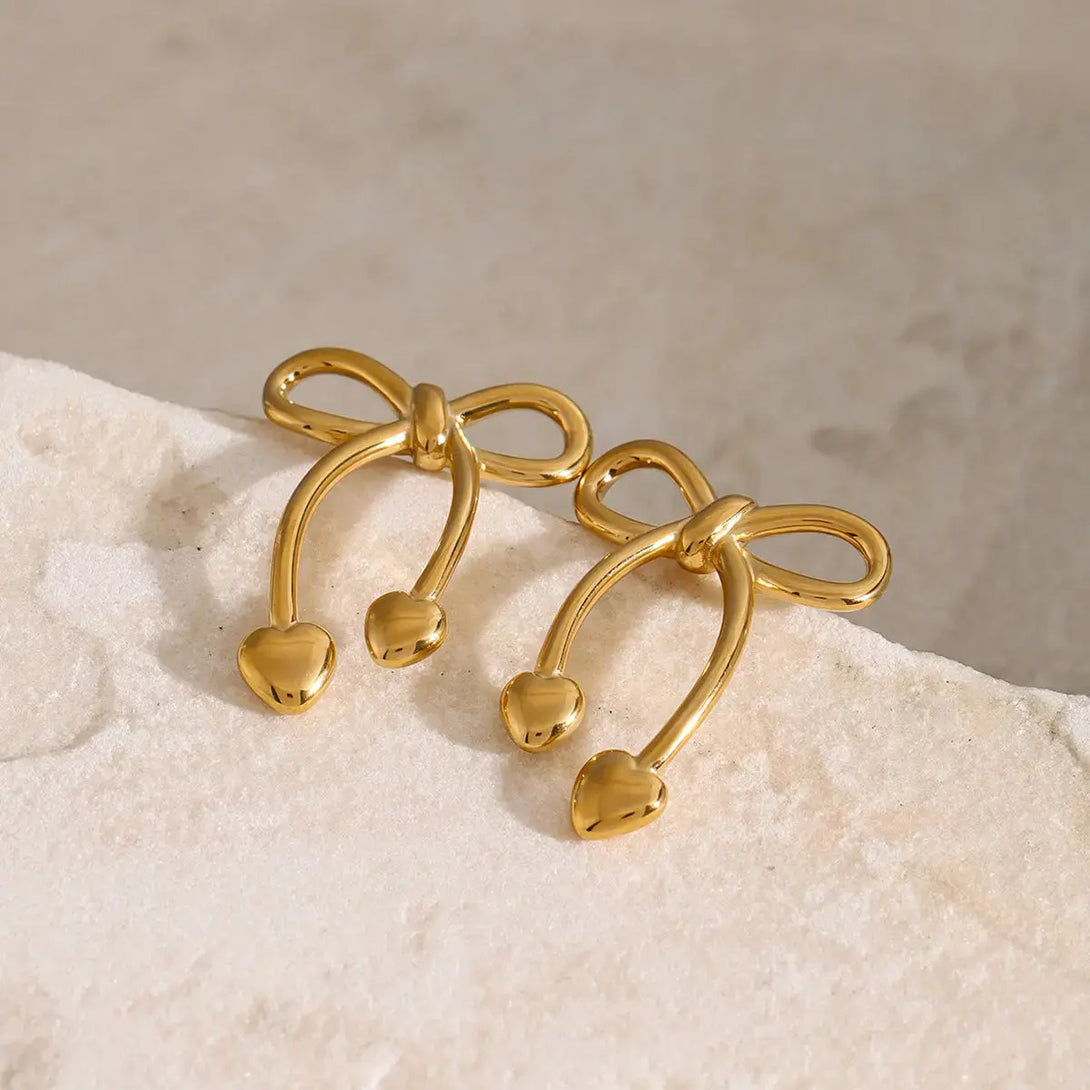 Lovcia Gleaming Bow Steel Earrings for Women-Earrings-Gold-One Size-Gold