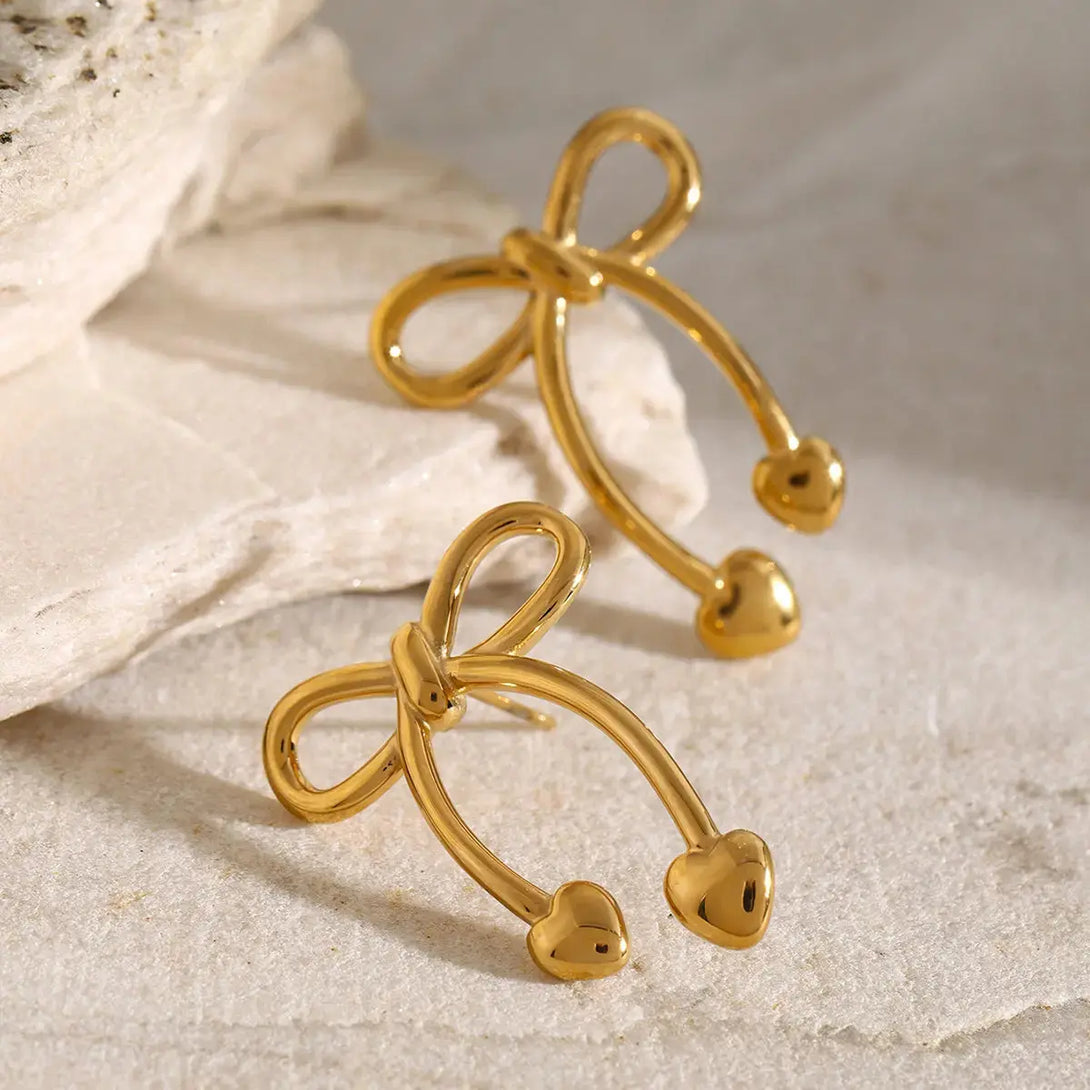 Lovcia Gleaming Bow Steel Earrings for Women-Earrings-Gold-One Size-Gold