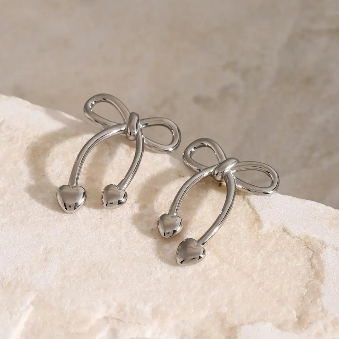 Lovcia Gleaming Bow Steel Earrings for Women-Earrings-Gold-One Size-Gold