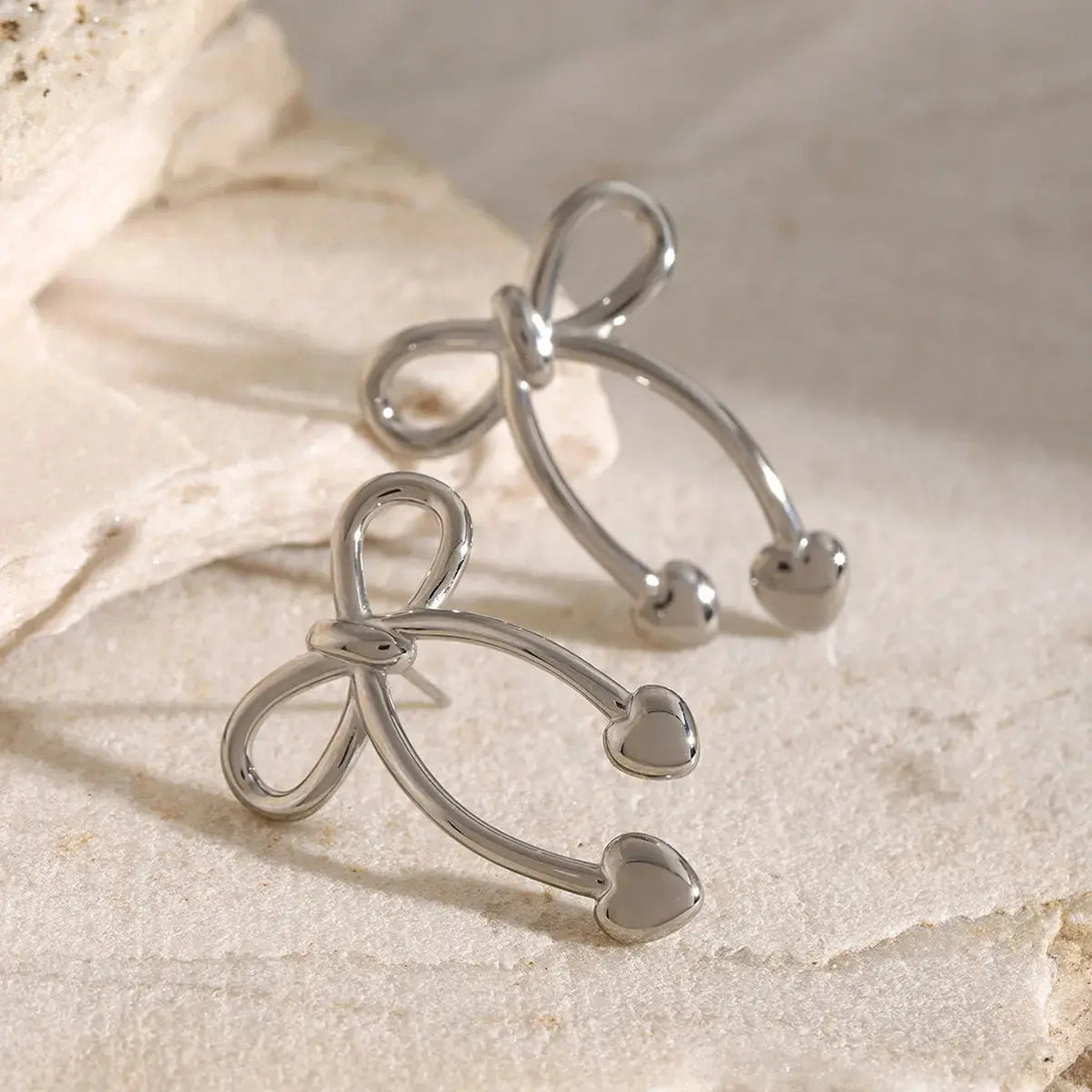Lovcia Gleaming Bow Steel Earrings for Women-Earrings-Gold-One Size-Gold