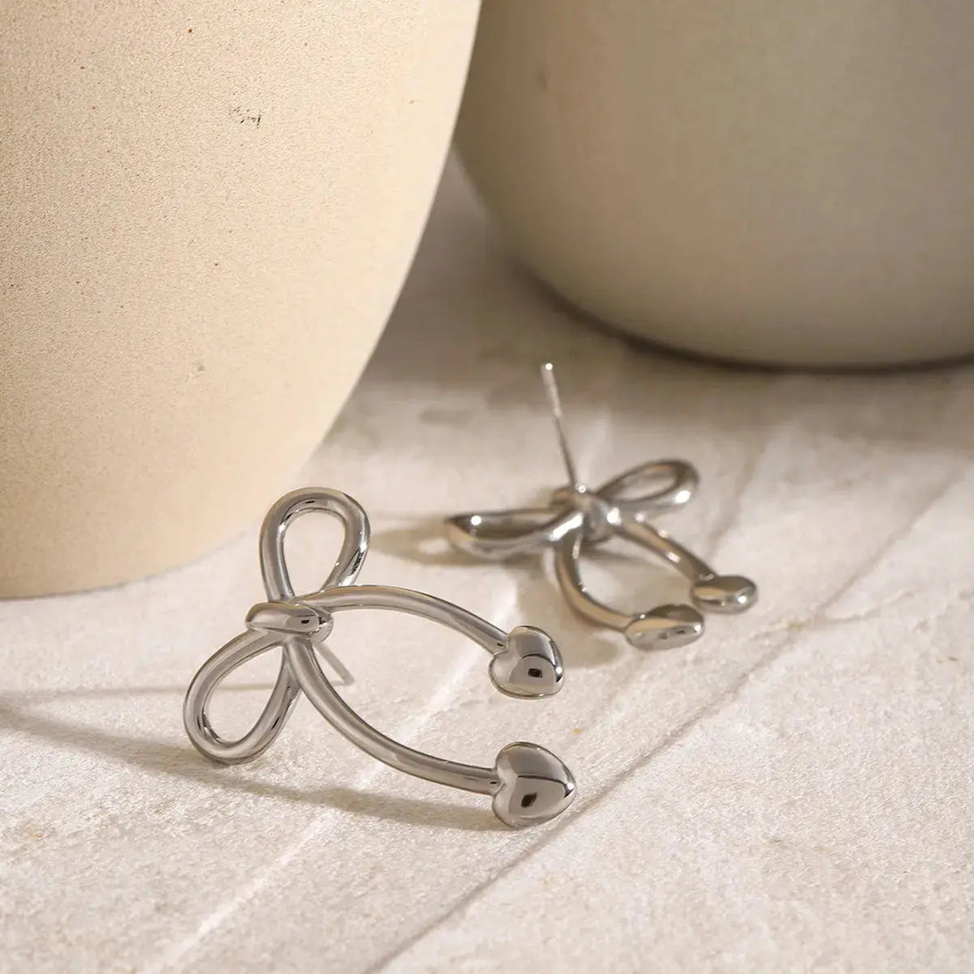 Lovcia Gleaming Bow Steel Earrings for Women-Earrings-Gold-One Size-Gold