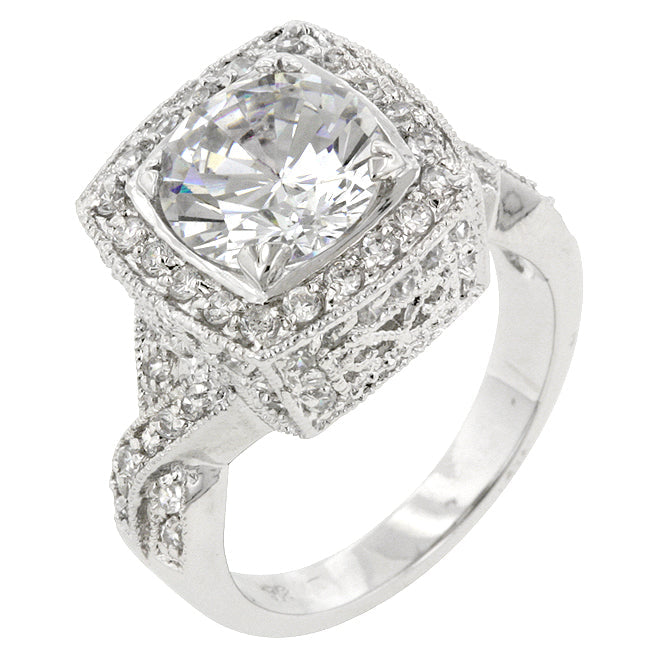 Lovcia Gleaming Crystal Enchantress Rhodium-Plated Clear Zirconia Ring-Rings-5-5