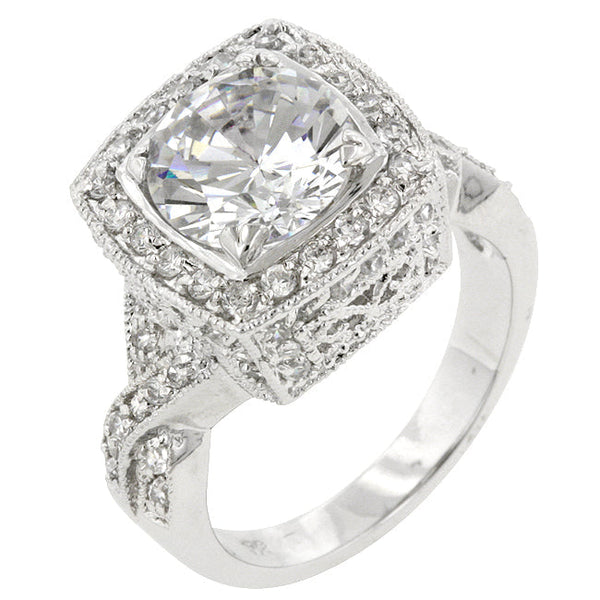 Lovcia Gleaming Crystal Enchantress Rhodium-Plated Clear Zirconia Ring-Rings-5-5