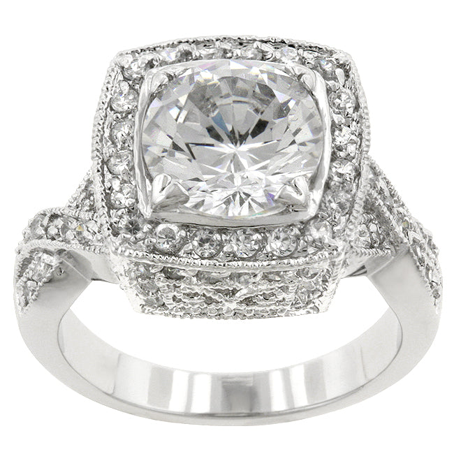 Lovcia Gleaming Crystal Enchantress Rhodium-Plated Clear Zirconia Ring-Rings-5-5