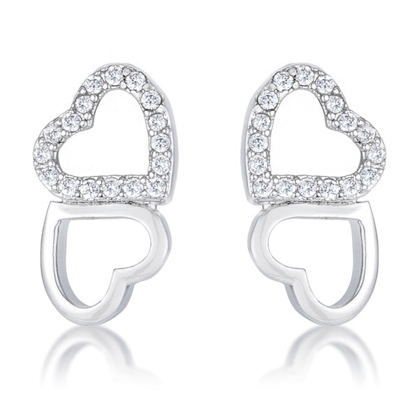 Lovcia Gleaming Melded Hearts Rhodium CZ Stud Earrings - .17 Ct-Earrings-