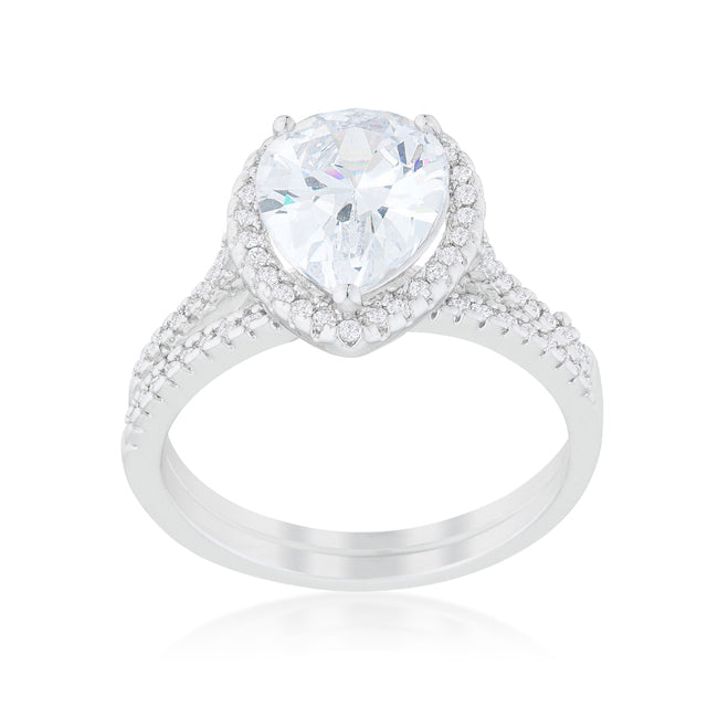 Lovcia Gleaming Pear Halo Solitaire Engagement Ring-Rings-5-5