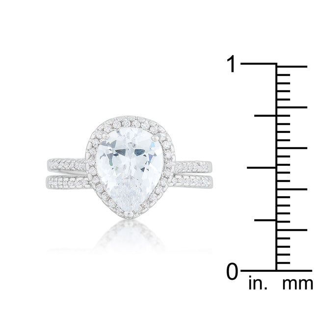 Lovcia Gleaming Pear Halo Solitaire Engagement Ring-Rings-5-5