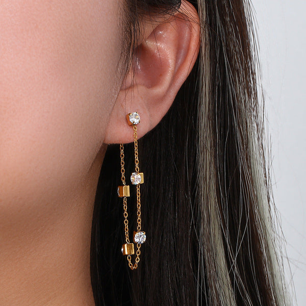 Lovcia Gleaming Zircon Square Chain Earrings for Women-Earrings-Small Square Diamond Earrings-Small Square Diamond Earrings