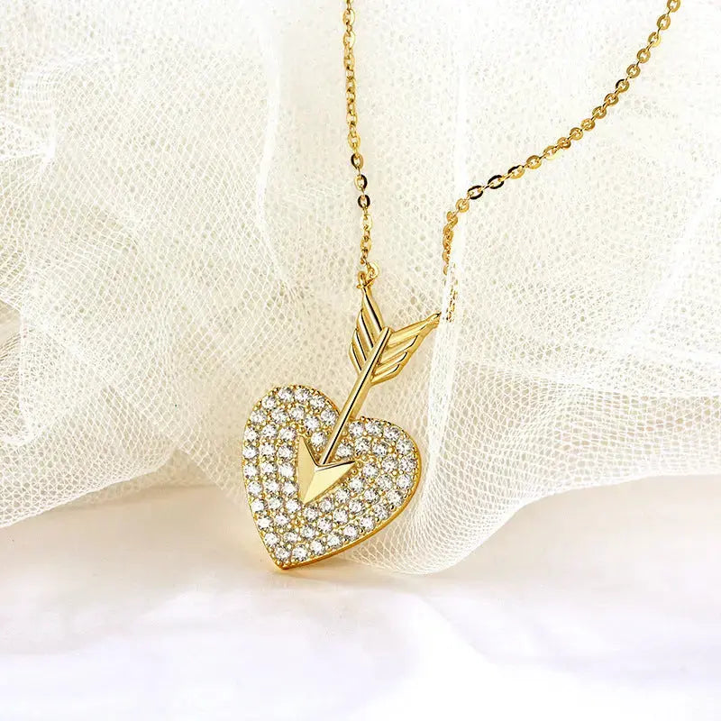 Lovcia Glistening Embrace Sterling Silver Diamond Heart Necklace-Necklaces-Gold-Gold