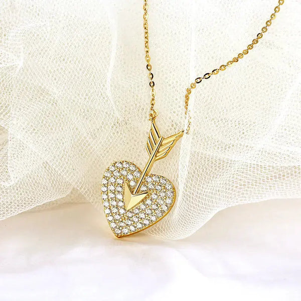 Lovcia Glistening Embrace Sterling Silver Diamond Heart Necklace-Necklaces-Gold-Gold