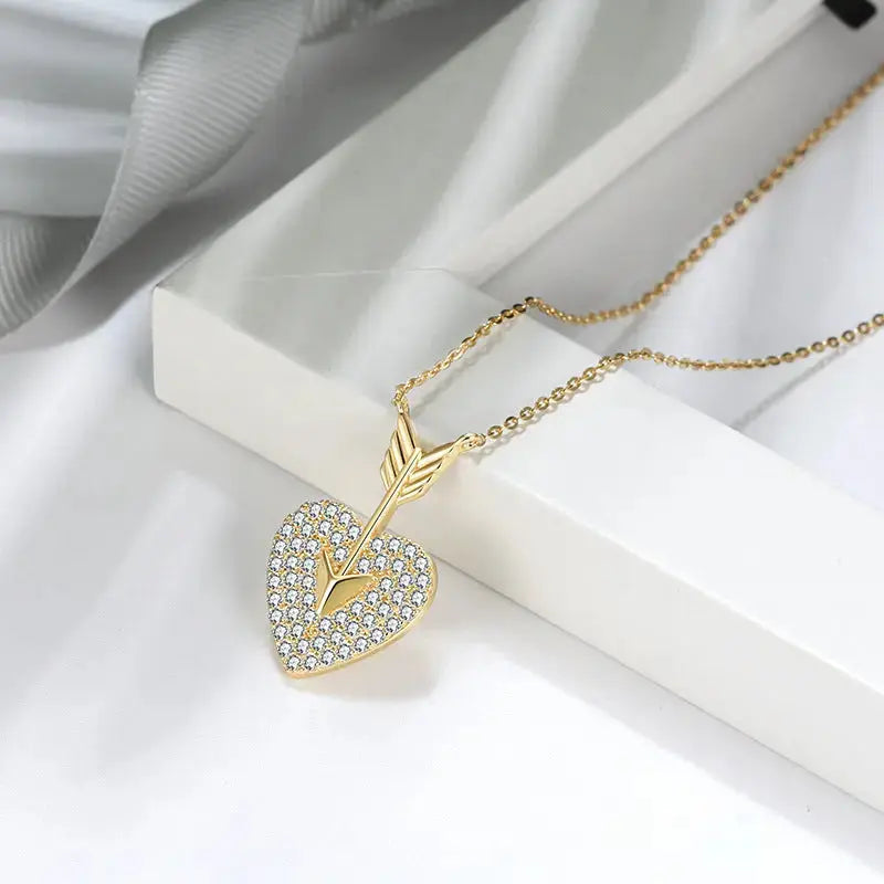 Lovcia Glistening Embrace Sterling Silver Diamond Heart Necklace-Necklaces-Gold-Gold