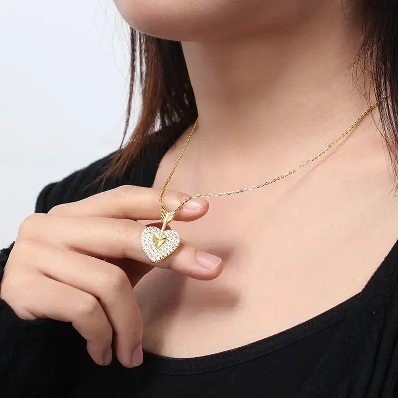 Lovcia Glistening Embrace Sterling Silver Diamond Heart Necklace-Necklaces-Gold-Gold