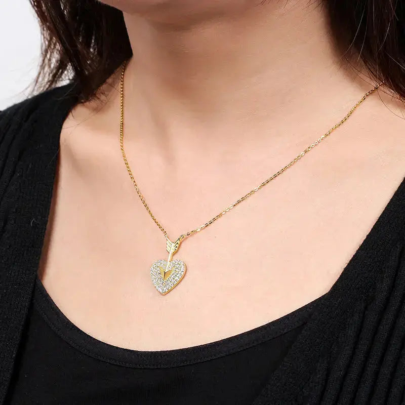 Lovcia Glistening Embrace Sterling Silver Diamond Heart Necklace-Necklaces-Gold-Gold