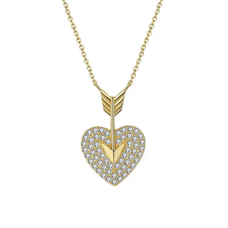 Lovcia Glistening Embrace Sterling Silver Diamond Heart Necklace-Necklaces-Gold-Gold