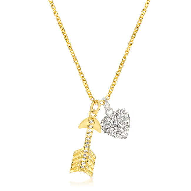 Lovcia Glistening Heart and Arrow Charm Necklace-Pendants-