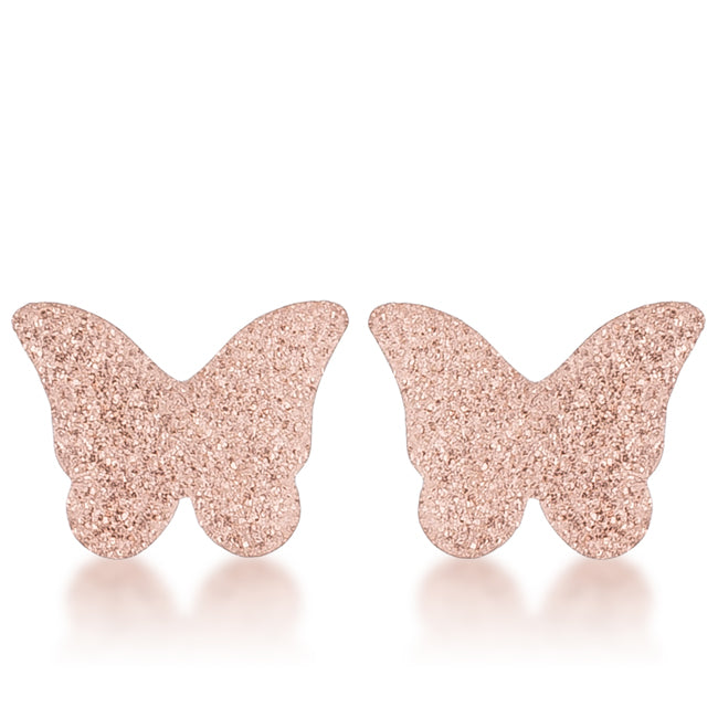 Lovcia Glittering Rose Gold Butterfly Stud Earrings-Earrings-