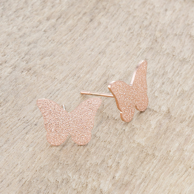 Lovcia Glittering Rose Gold Butterfly Stud Earrings-Earrings-