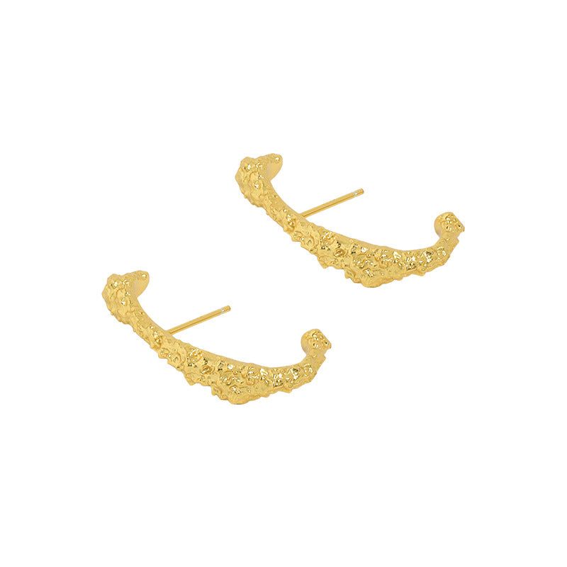 Lovcia Gold 19mm C Shape 925 Sterling Silver Stud Earrings-Earrings-Yellow Gold-Yellow Gold
