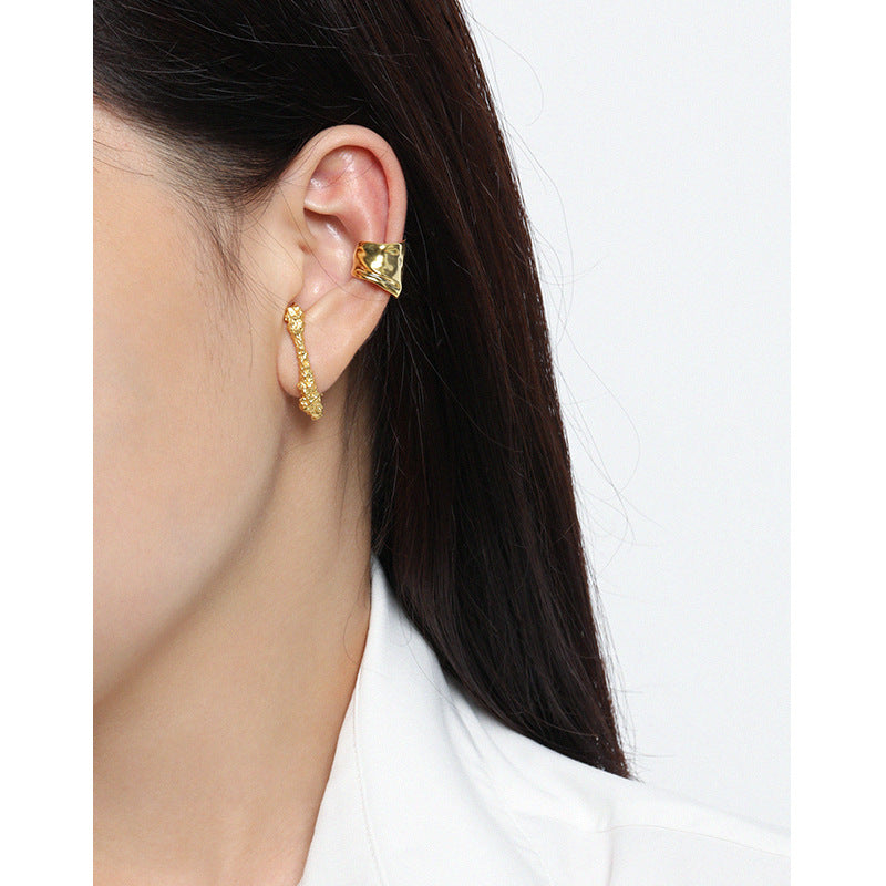 Lovcia Gold 19mm C Shape 925 Sterling Silver Stud Earrings-Earrings-Yellow Gold-Yellow Gold