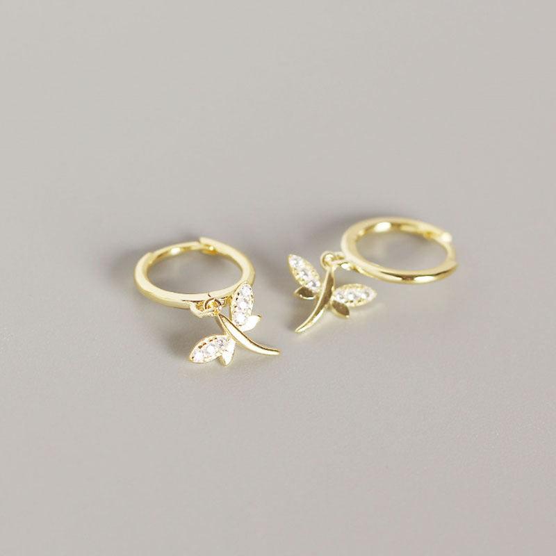 Lovcia Gold 20mm Dragonfly Hoop Earrings Sterling Silver-Earrings-Yellow Gold-Yellow Gold