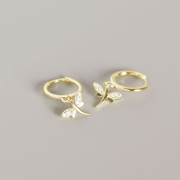 Lovcia Gold 20mm Dragonfly Hoop Earrings Sterling Silver-Earrings-Yellow Gold-Yellow Gold
