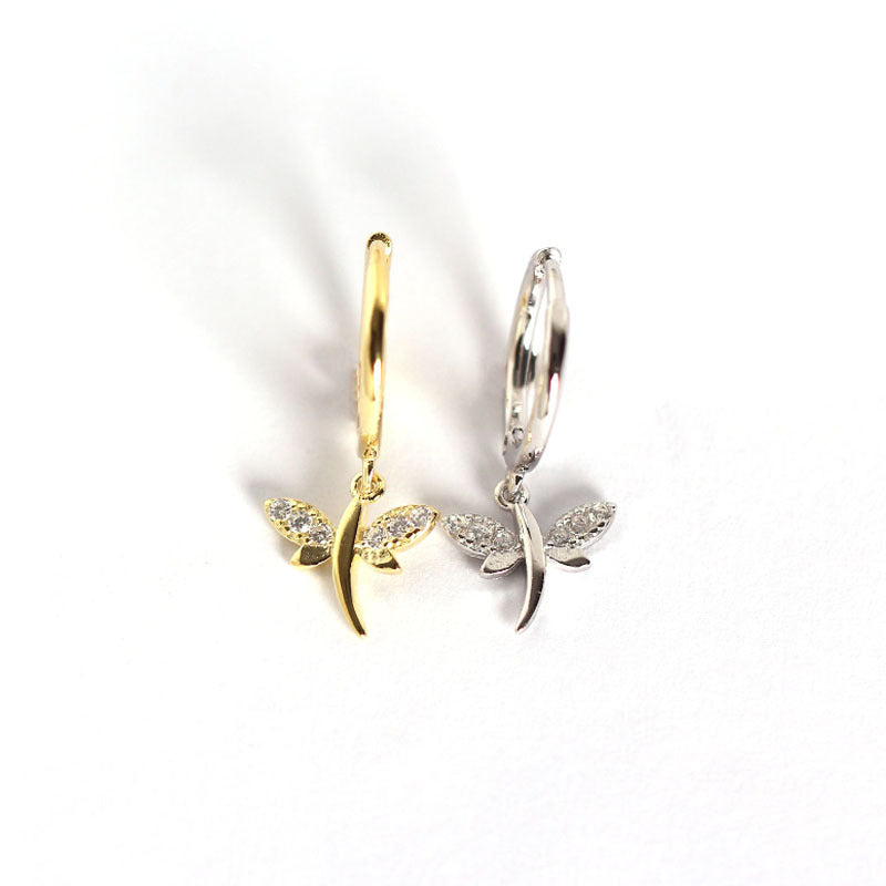 Lovcia Gold 20mm Dragonfly Hoop Earrings Sterling Silver-Earrings-Yellow Gold-Yellow Gold