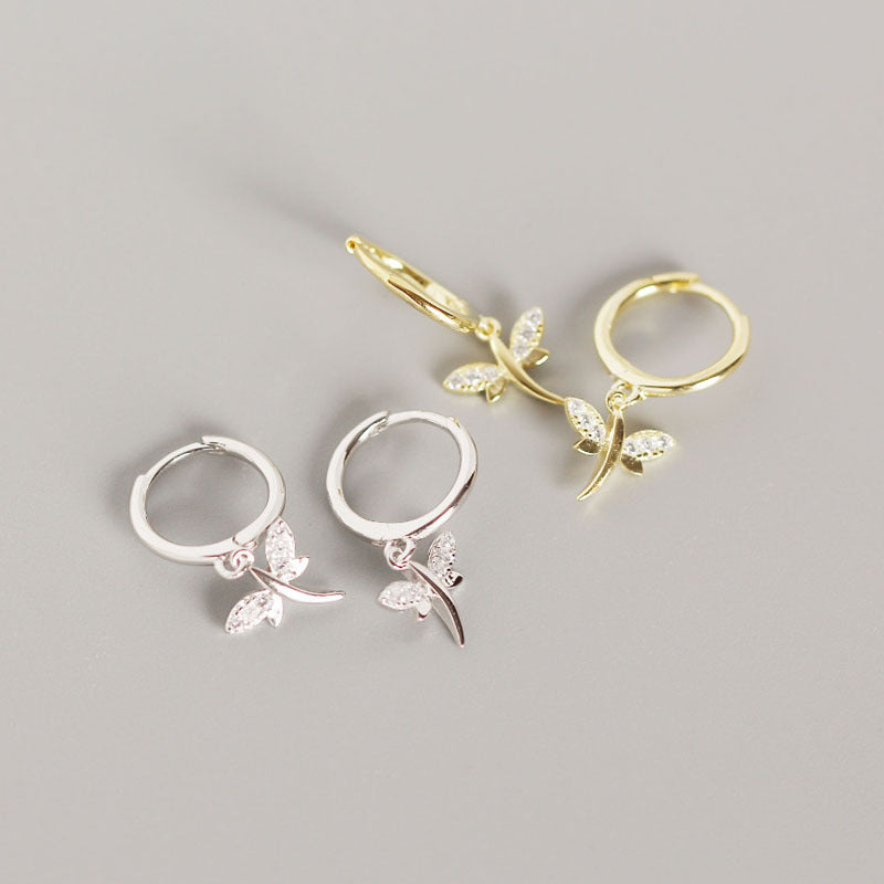 Lovcia Gold 20mm Dragonfly Hoop Earrings Sterling Silver-Earrings-Yellow Gold-Yellow Gold