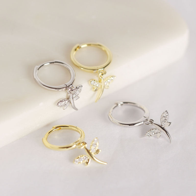 Lovcia Gold 20mm Dragonfly Hoop Earrings Sterling Silver-Earrings-Yellow Gold-Yellow Gold