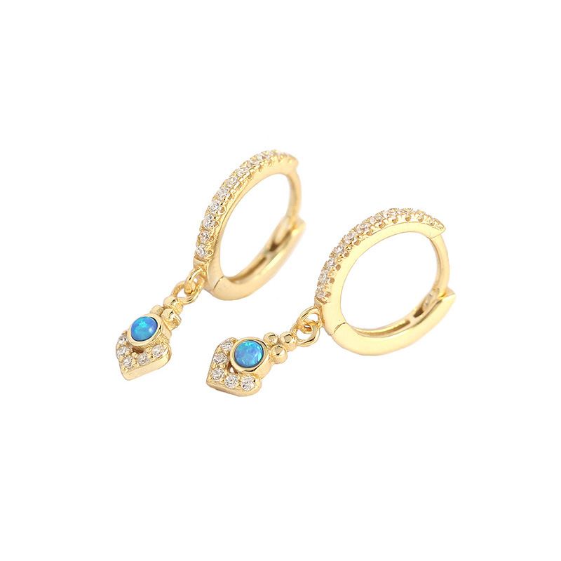 Lovcia Gold 21mm Hoop Earrings With CZ Crystals And Opal-Earrings-Yellow Gold-Yellow Gold