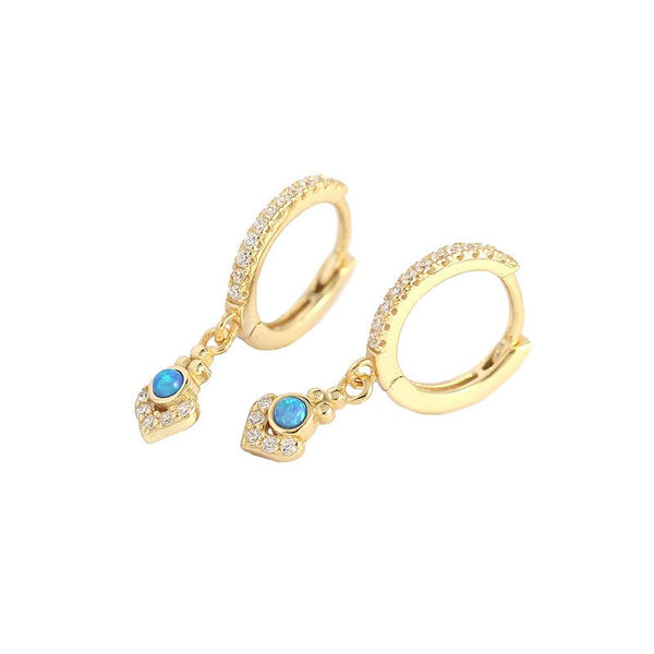 Lovcia Gold 21mm Hoop Earrings With CZ Crystals And Opal-Earrings-Yellow Gold-Yellow Gold