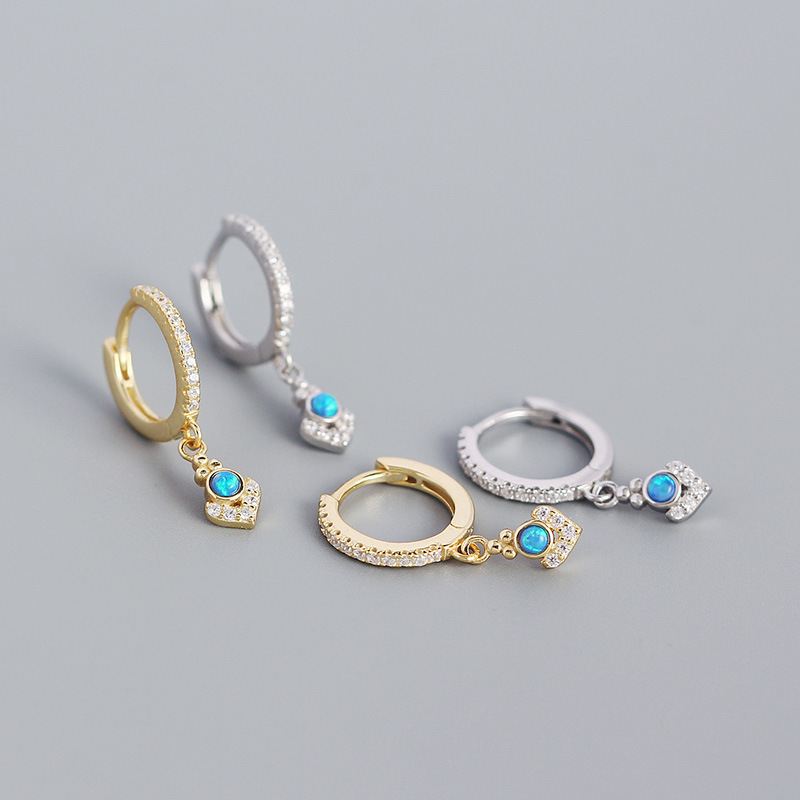 Lovcia Gold 21mm Hoop Earrings With CZ Crystals And Opal-Earrings-Yellow Gold-Yellow Gold