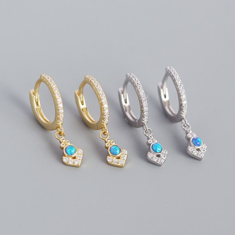 Lovcia Gold 21mm Hoop Earrings With CZ Crystals And Opal-Earrings-Yellow Gold-Yellow Gold