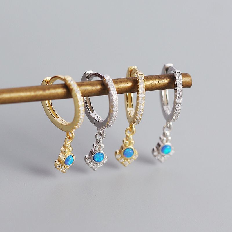 Lovcia Gold 21mm Hoop Earrings With CZ Crystals And Opal-Earrings-Yellow Gold-Yellow Gold