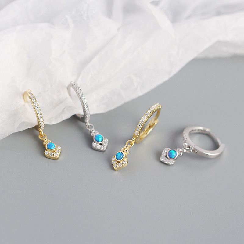 Lovcia Gold 21mm Hoop Earrings With CZ Crystals And Opal-Earrings-Yellow Gold-Yellow Gold