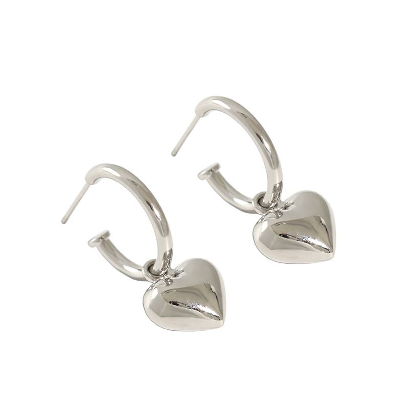Lovcia Gold 3D Heart Hoop Earrings 11.85mm 13.85mm-Earrings-Silver-Silver