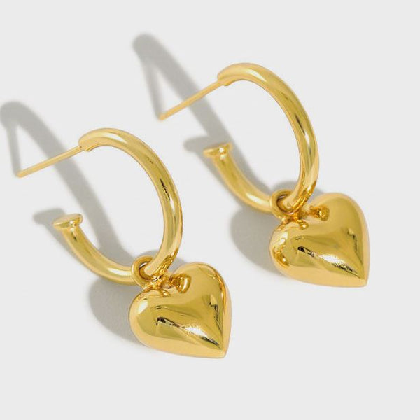 Lovcia Gold 3D Heart Hoop Earrings 11.85mm 13.85mm-Earrings-Yellow Gold-Yellow Gold