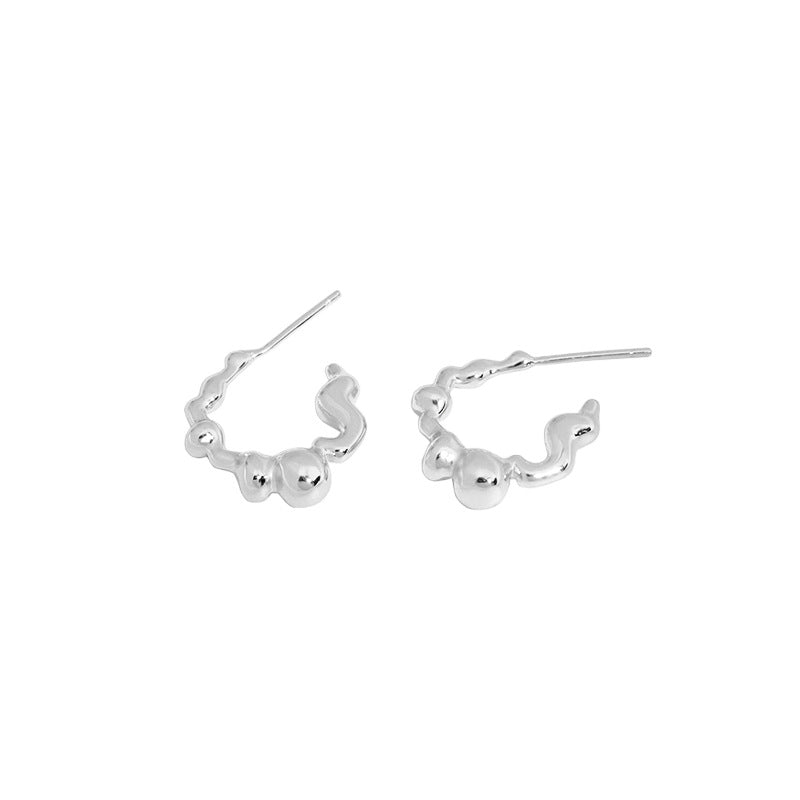 Lovcia Gold 5.55mm Irregular C Shape Hoop Earrings S925-Earrings-Silver-Silver