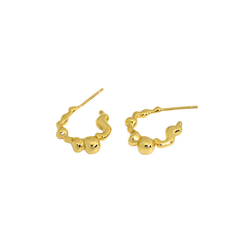 Lovcia Gold 5.55mm Irregular C Shape Hoop Earrings S925-Earrings-Yellow Gold-Yellow Gold