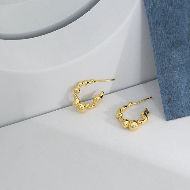 Lovcia Gold 5.55mm Irregular C Shape Hoop Earrings S925-Earrings-Yellow Gold-Yellow Gold